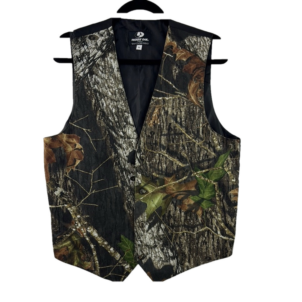 Mossy Oak Green and Brown Camouflage Button Down Tuxedo Vest